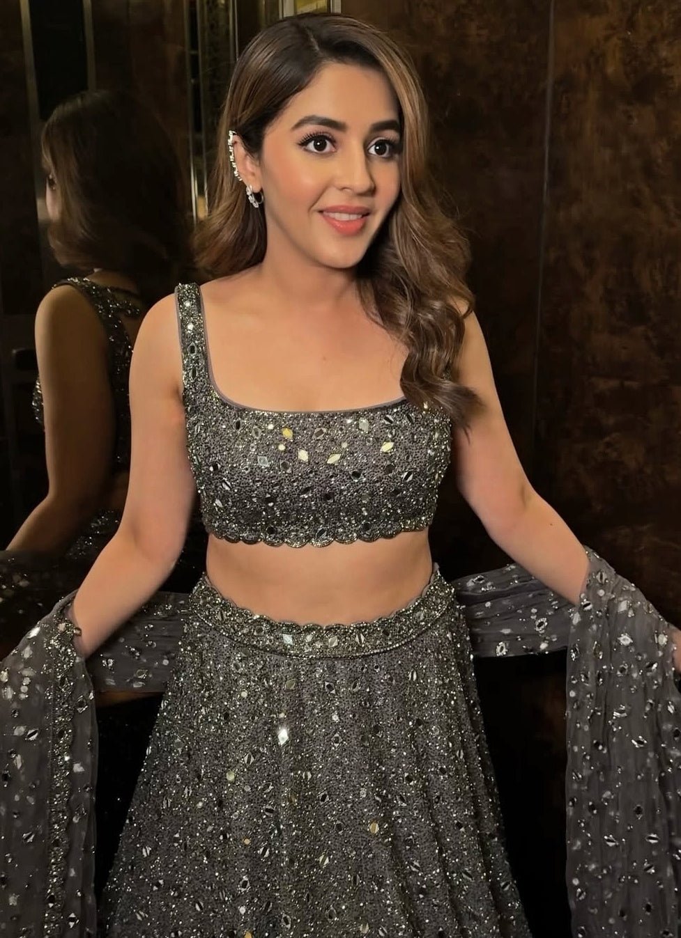Vvani by Vani Vats Metallic Grey Embroidered Organza Lehenga SetFabilicious Fashion