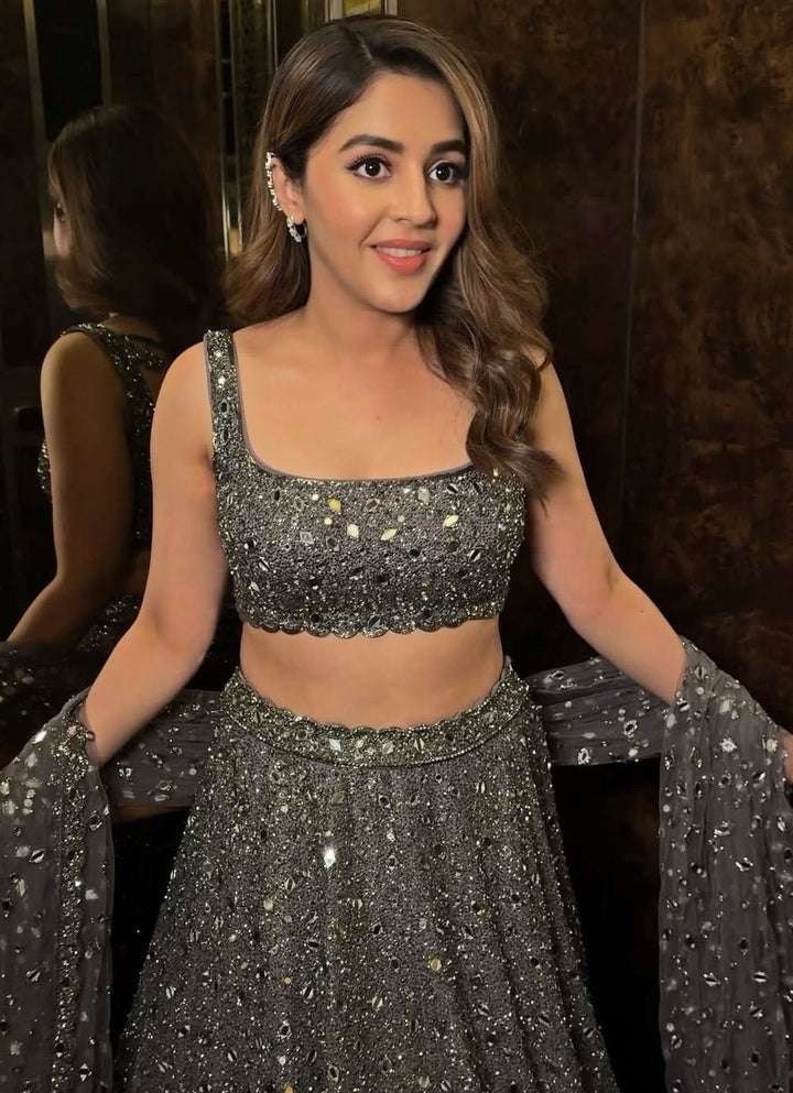 Vvani by Vani Vats Metallic Grey Embroidered Organza Lehenga SetFabilicious Fashion