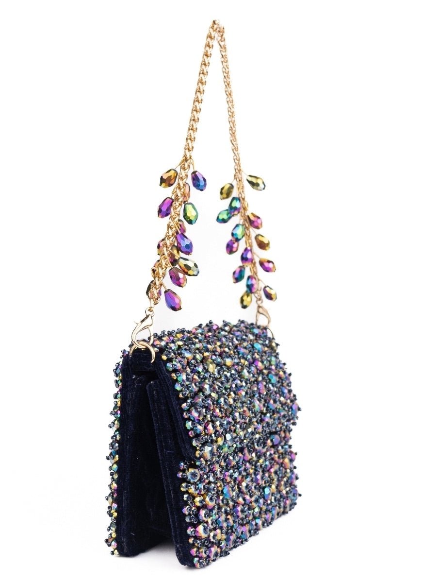 House of Kosha Metallic Suede Crystal Embellished Mini BagFabilicious Fashion