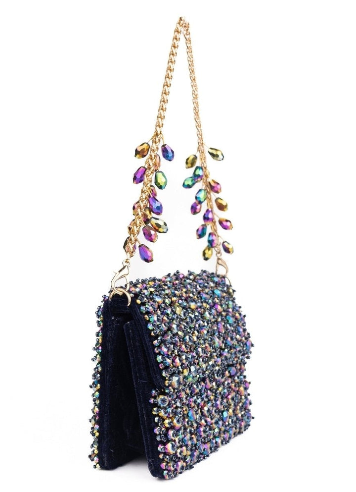 House of Kosha Metallic Suede Crystal Embellished Mini BagFabilicious Fashion