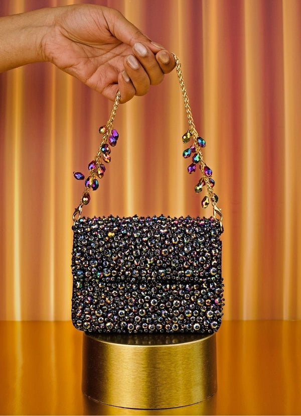 Metallic Suede Crystal Embellished Mini Bag