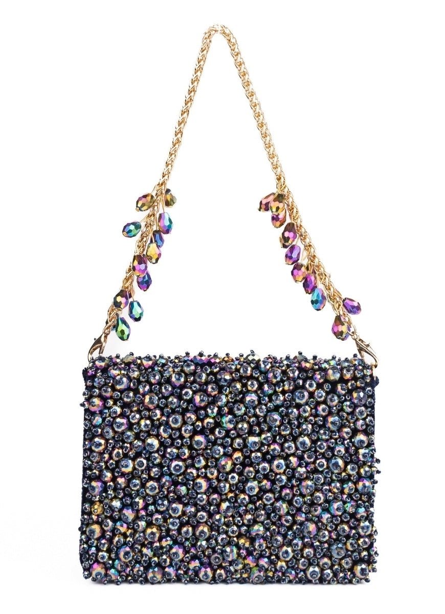 House of Kosha Metallic Suede Crystal Embellished Mini BagFabilicious Fashion