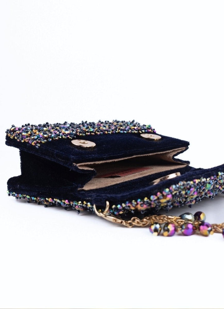 House of Kosha Metallic Suede Crystal Embellished Mini BagFabilicious Fashion