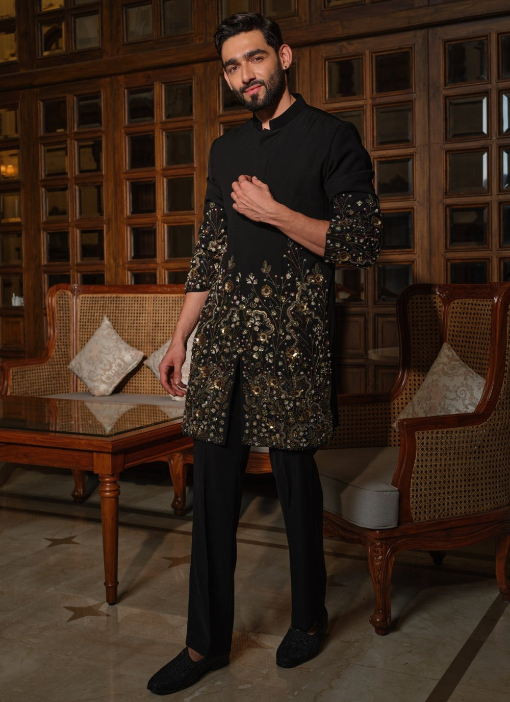 Darzi House Midnight Black Crepe Kurta Pants SetFabilicious Fashion