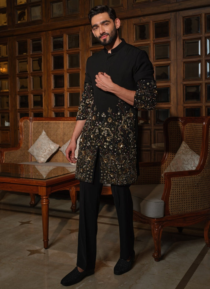 Darzi House Midnight Black Crepe Kurta Pants SetFabilicious Fashion