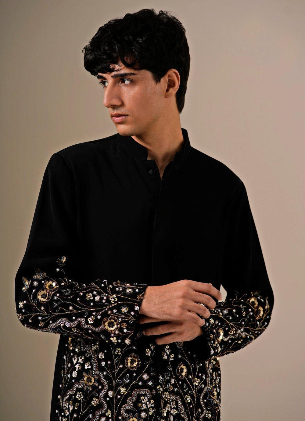 Darzi House Midnight Black Crepe Kurta Pants SetFabilicious Fashion