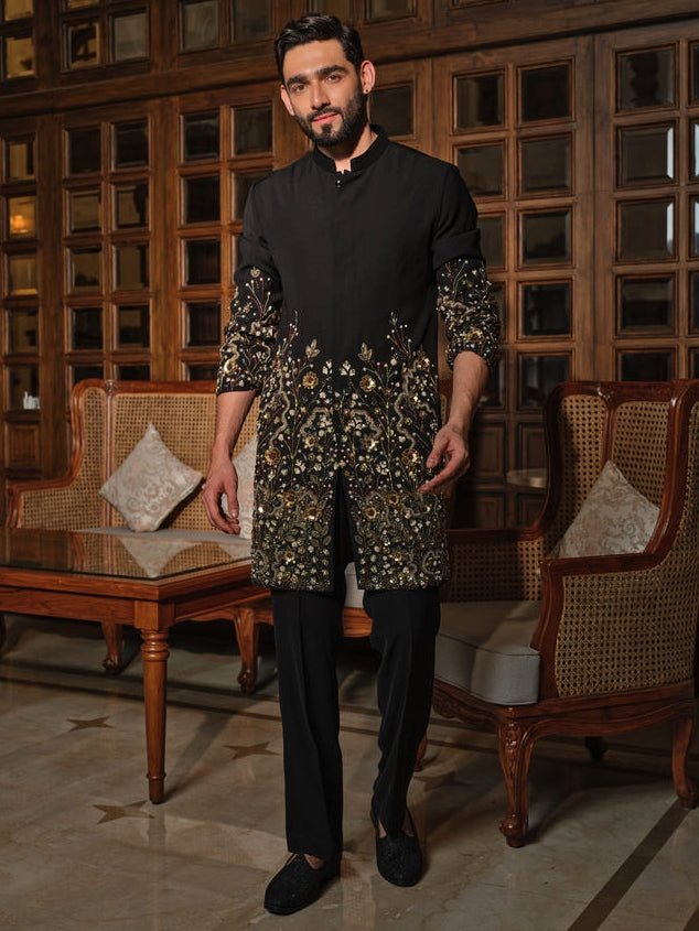 Darzi House Midnight Black Crepe Kurta Pants SetFabilicious Fashion