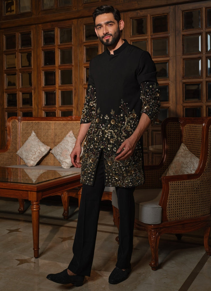 Darzi House Midnight Black Crepe Kurta Pants SetFabilicious Fashion
