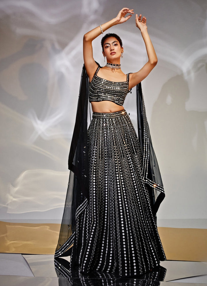 Midnight Black Embroidered Lehenga set Akara - Fabilicious Fashion