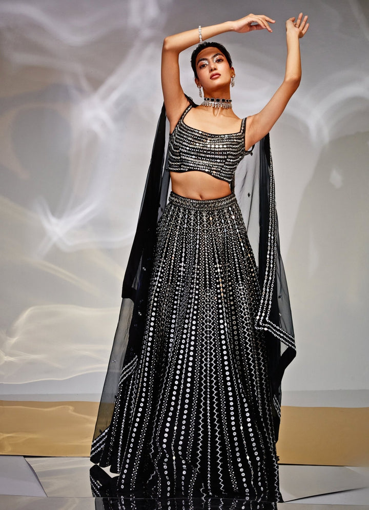 Midnight Black Embroidered Lehenga set Akara - Fabilicious Fashion
