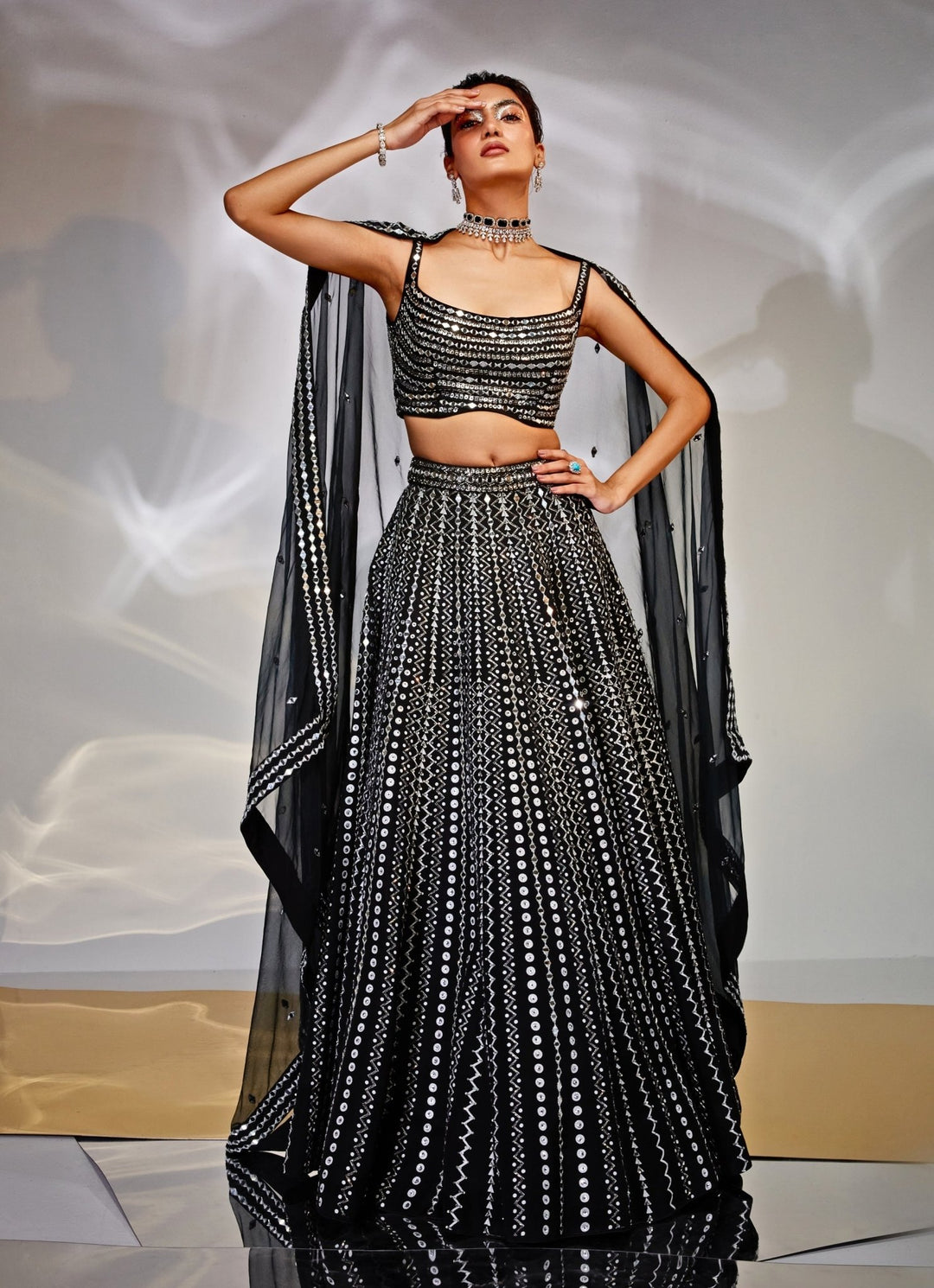Midnight Black Embroidered Lehenga set Akara - Fabilicious Fashion