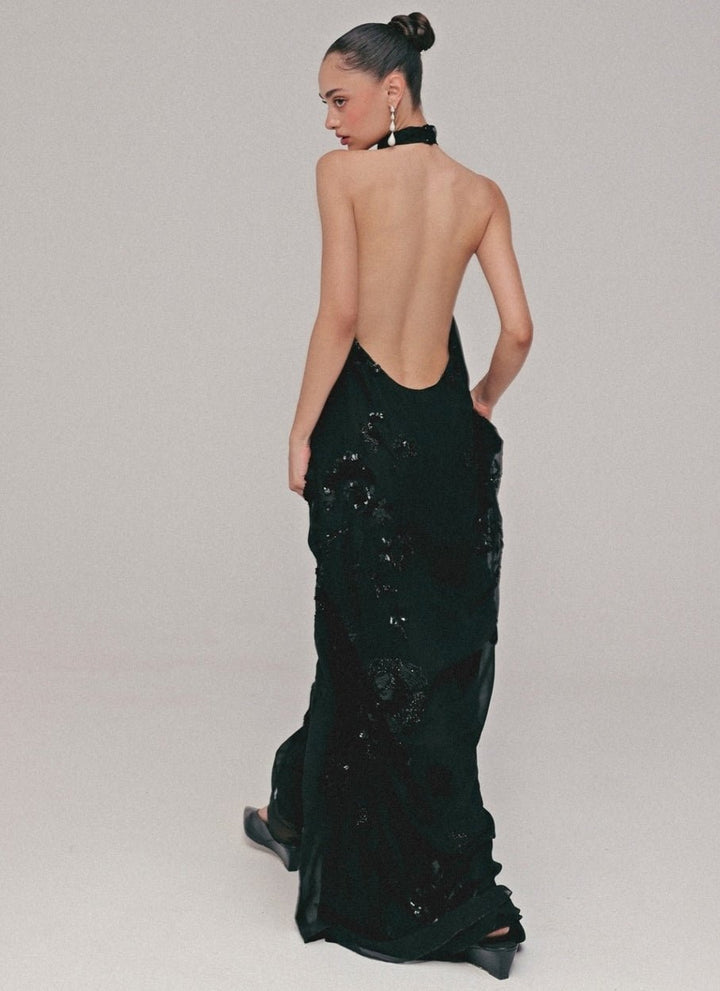 The Little Black Bow Midnight Black Georgette Silk DressFabilicious Fashion