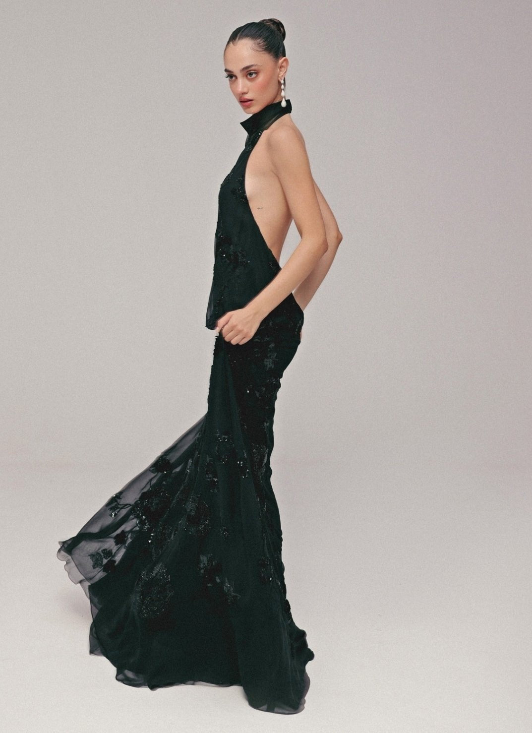 The Little Black Bow Midnight Black Georgette Silk DressFabilicious Fashion