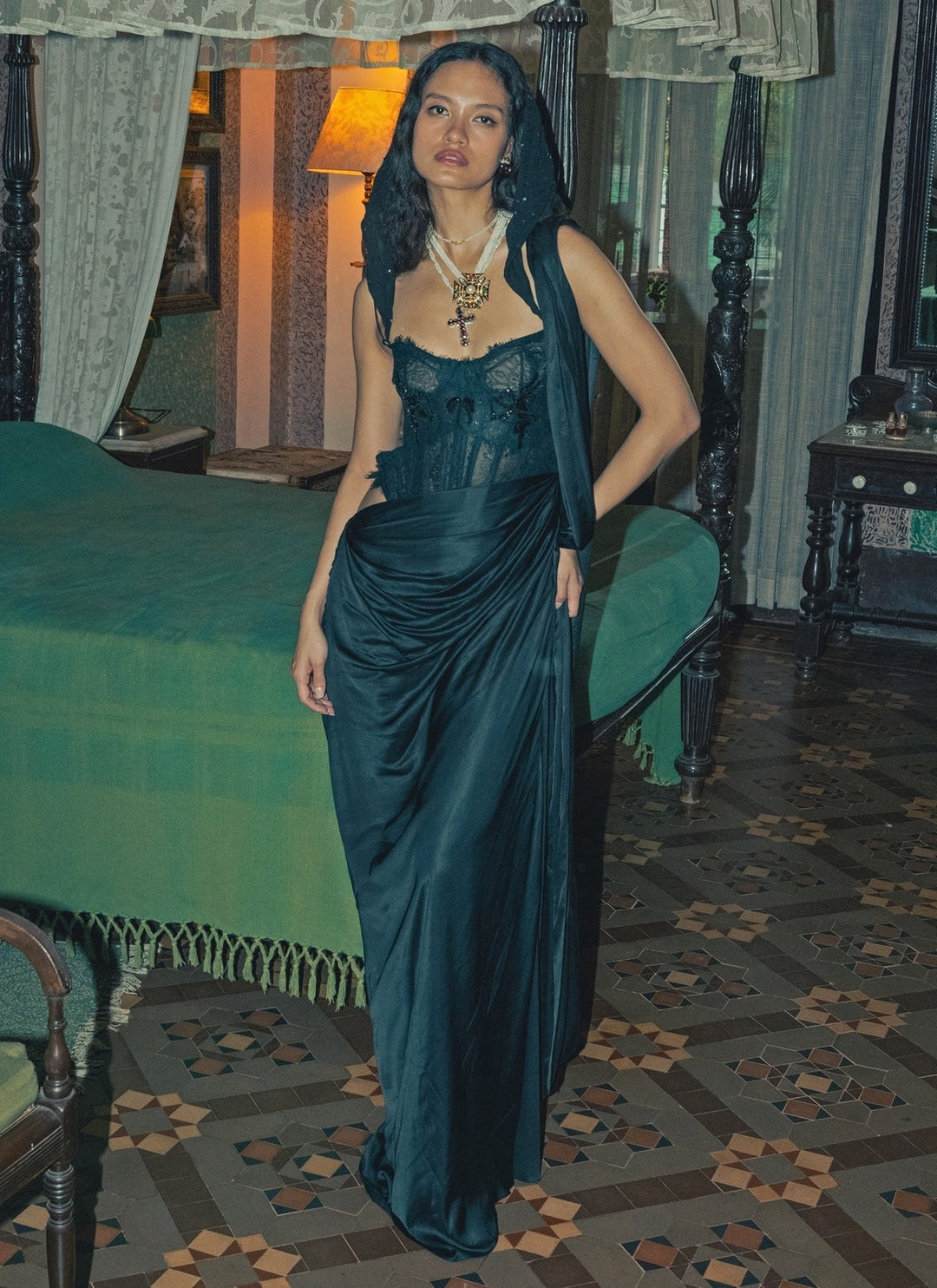 The Little Black Bow Midnight Black Silk Pre-Draped Saree With CorsetFabilicious Fashion