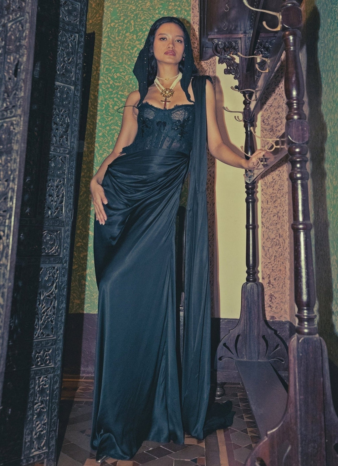 The Little Black Bow Midnight Black Silk Pre-Draped Saree With CorsetFabilicious Fashion