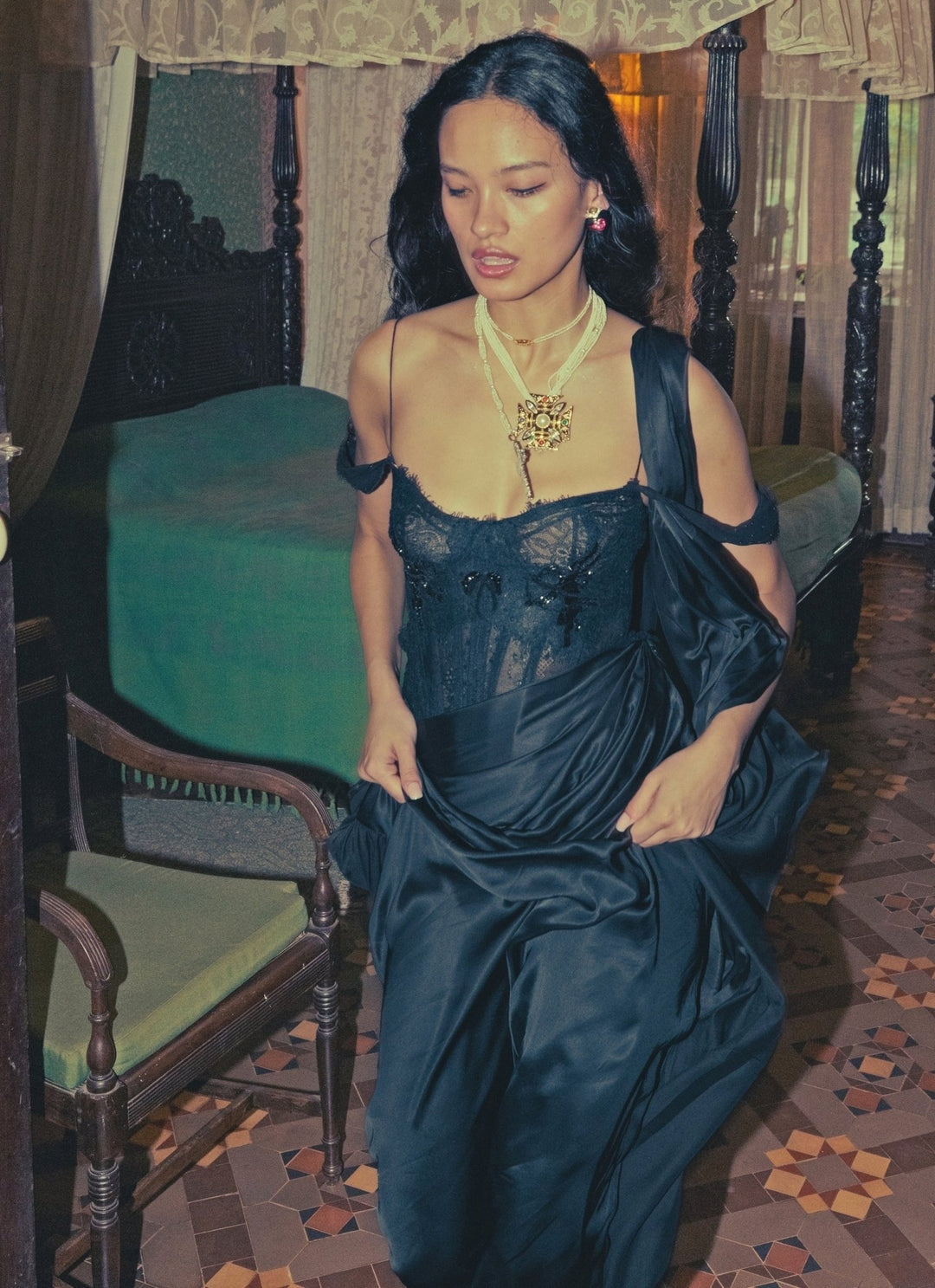 The Little Black Bow Midnight Black Silk Pre-Draped Saree With CorsetFabilicious Fashion
