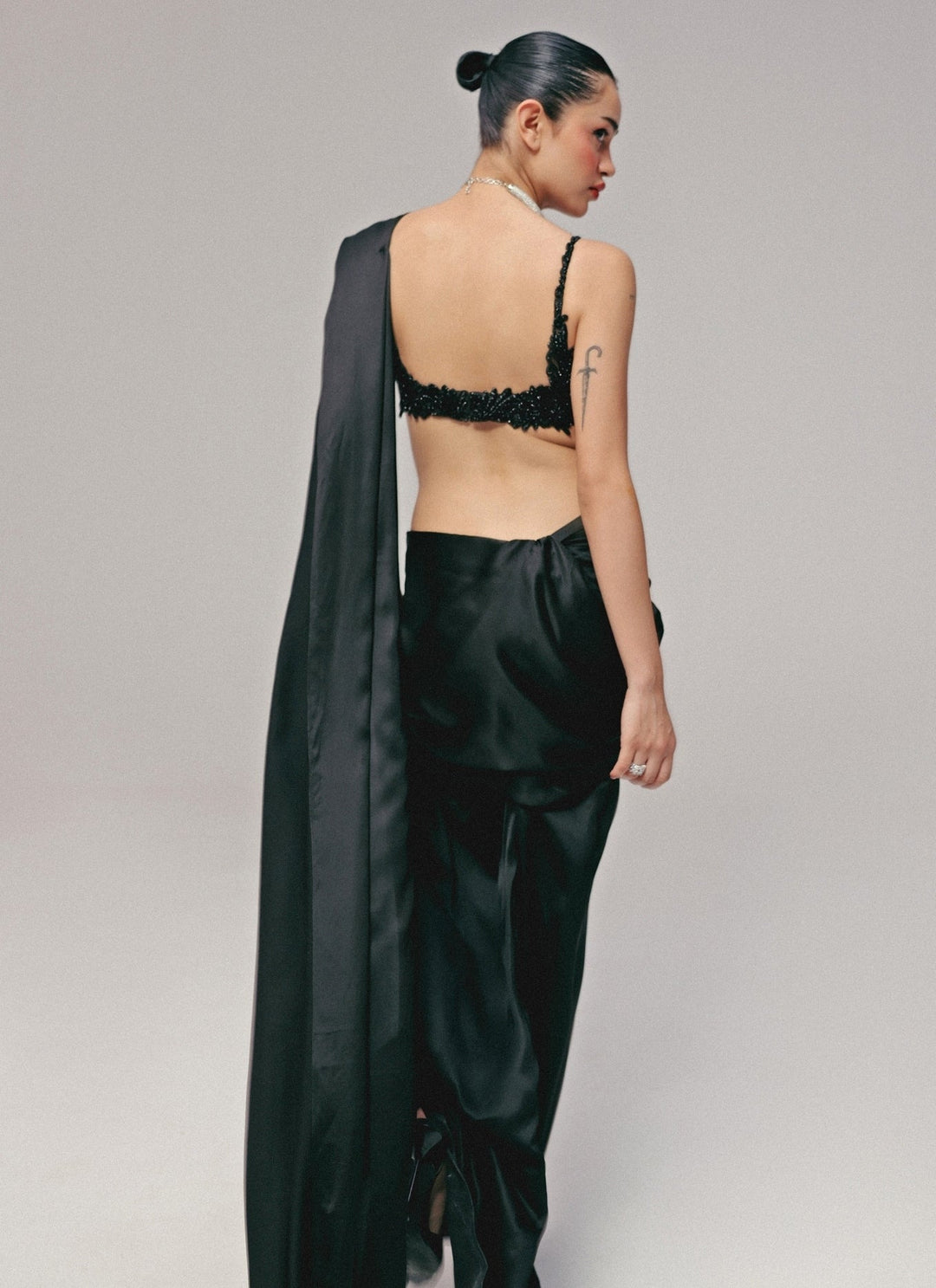 The Little Black Bow Midnight Black Silk Pre-Draped SareeFabilicious Fashion