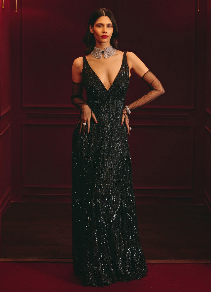 Angad Singh Midnight Black Soft Net GownFabilicious Fashion
