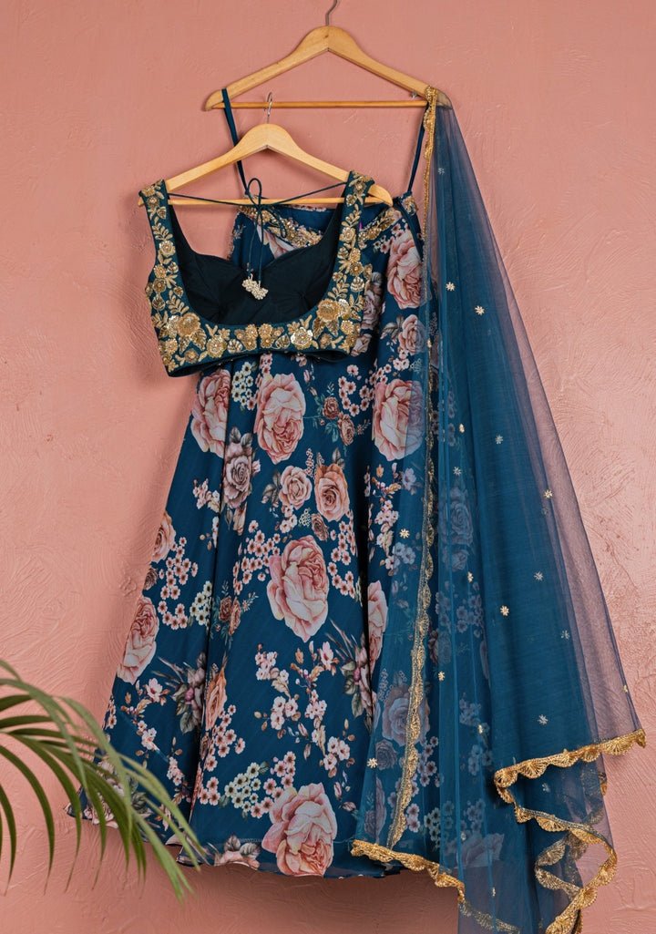 Midnight Blue And Gold Georgette Lehenga Anisha Shetty - Fabilicious Fashion