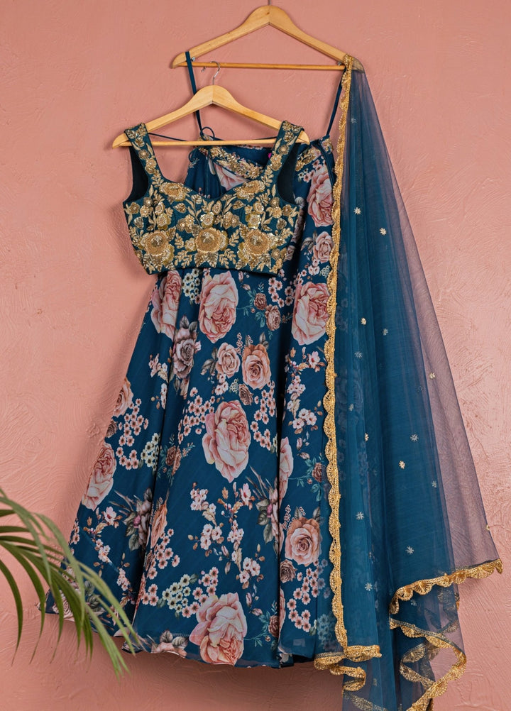 Midnight Blue And Gold Georgette Lehenga Anisha Shetty - Fabilicious Fashion