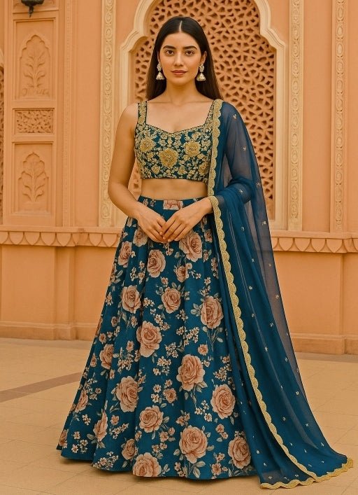 Midnight Blue And Gold Georgette Lehenga Anisha Shetty - Fabilicious Fashion