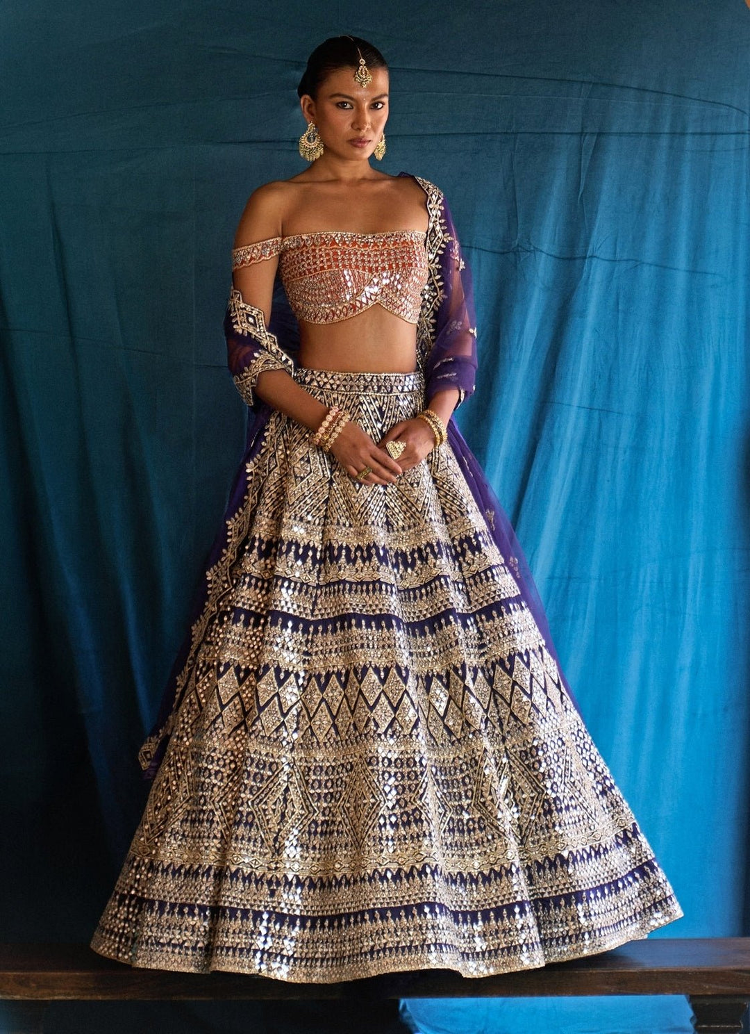 Angad Singh Midnight Blue And Orange Raw Silk Lehenga SetFabilicious Fashion