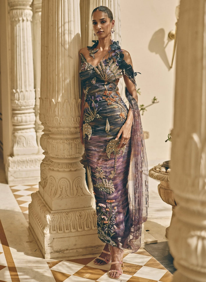 Moledro Midnight Blue And Purple Net Concept SareeFabilicious Fashion