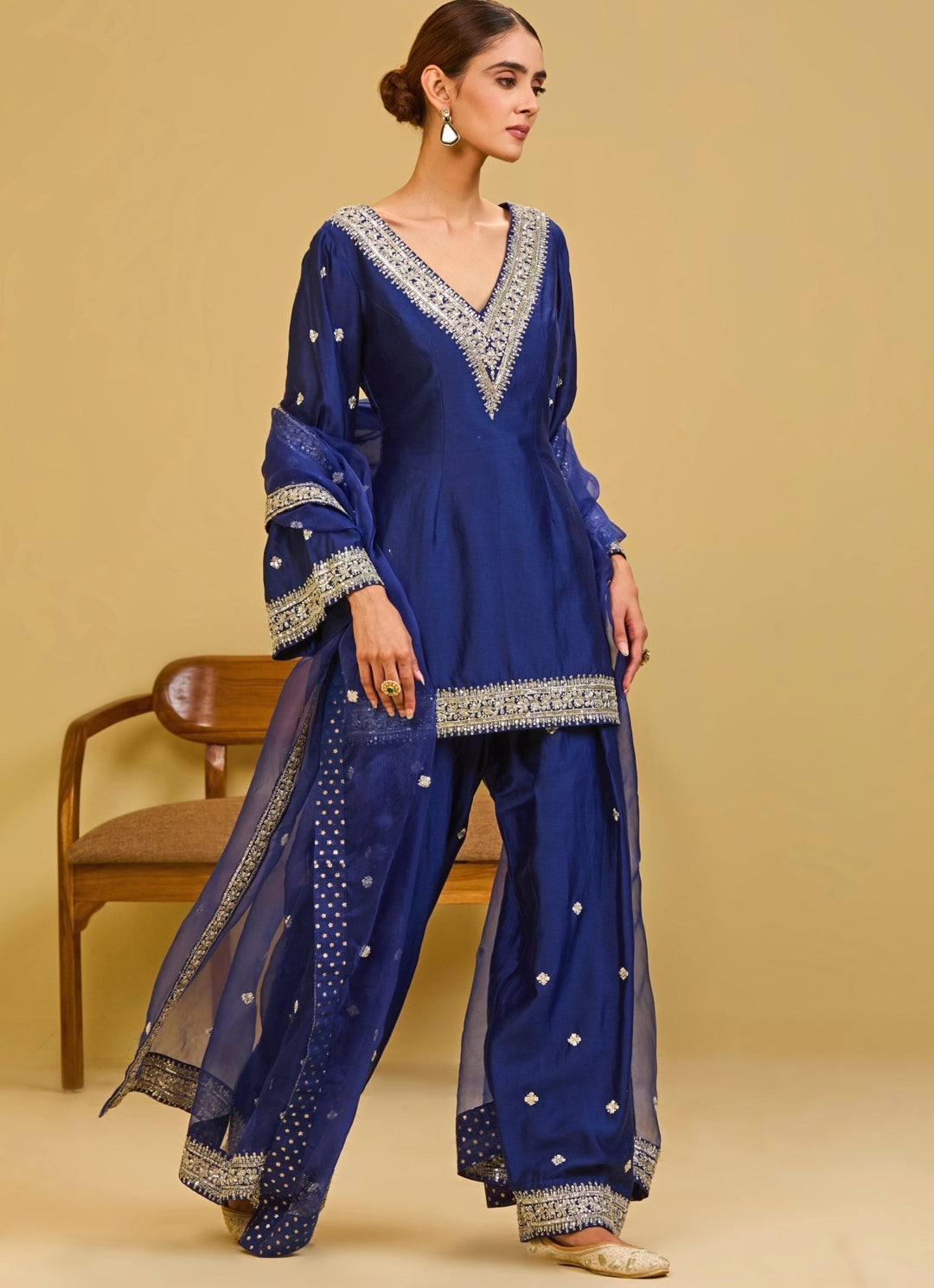 Esha Koul Midnight Blue Chanderi Kurta Farshi Salwar SetFabilicious Fashion