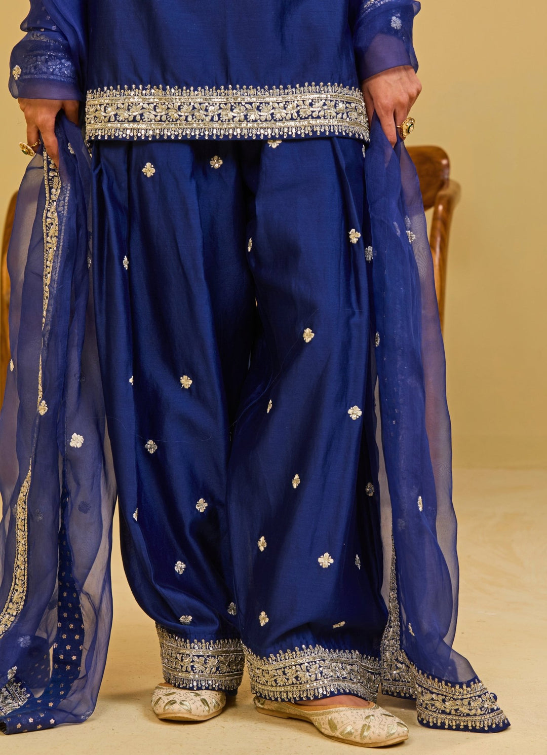 Esha Koul Midnight Blue Chanderi Kurta Farshi Salwar SetFabilicious Fashion