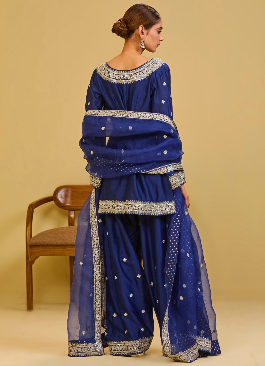 Esha Koul Midnight Blue Chanderi Kurta Farshi Salwar SetFabilicious Fashion