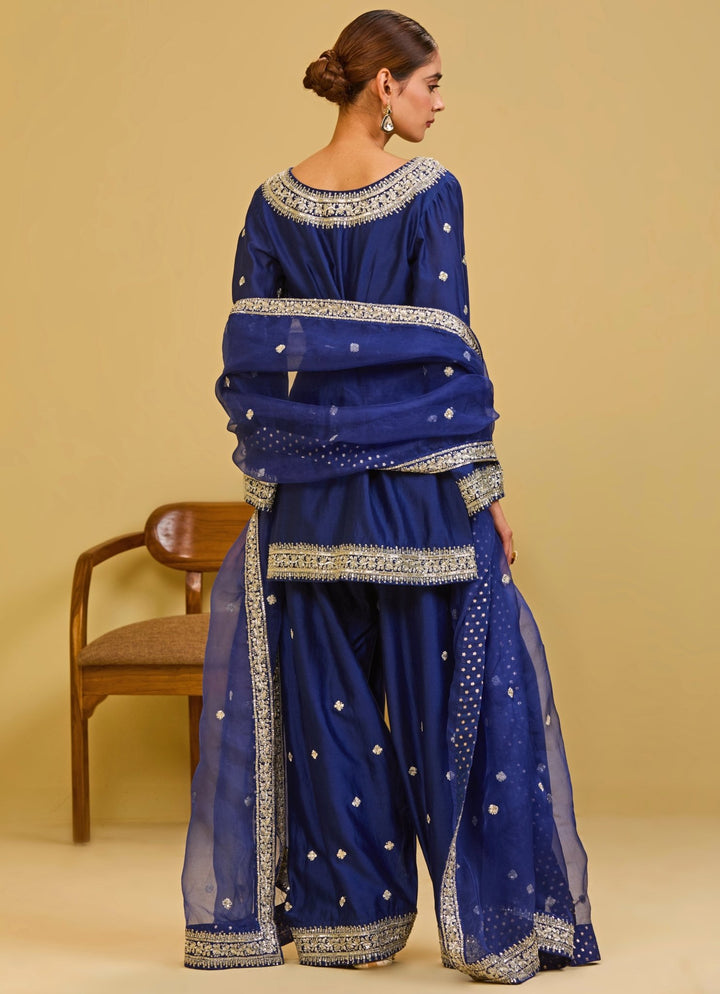 Esha Koul Midnight Blue Chanderi Kurta Farshi Salwar SetFabilicious Fashion