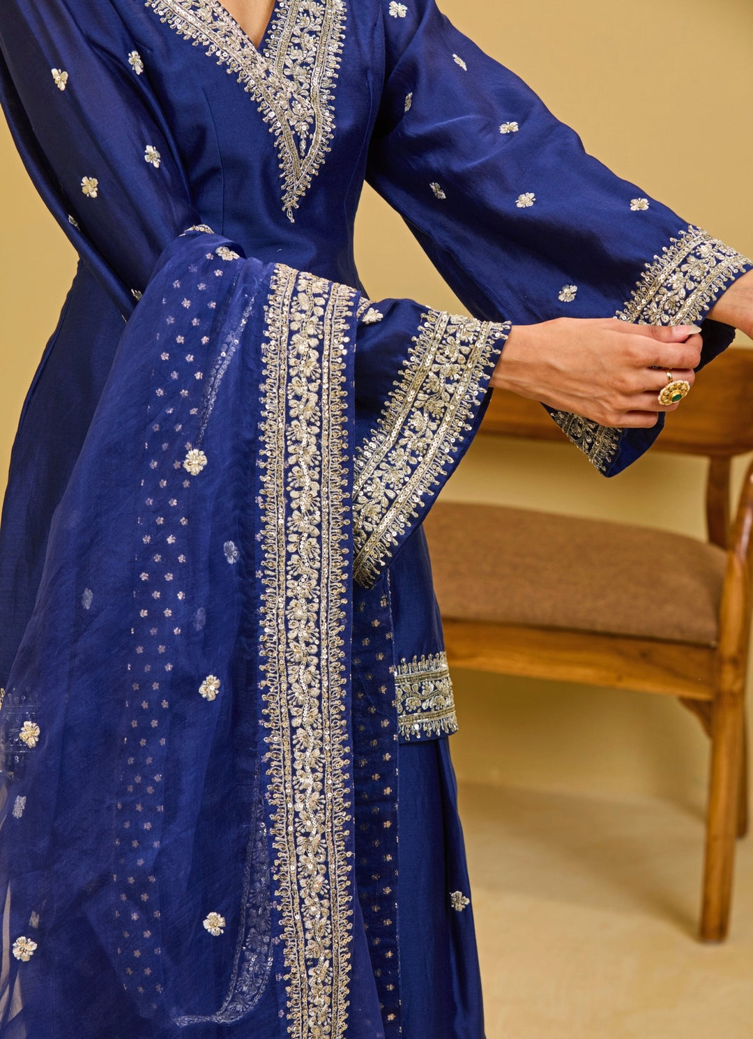 Esha Koul Midnight Blue Chanderi Kurta Farshi Salwar SetFabilicious Fashion