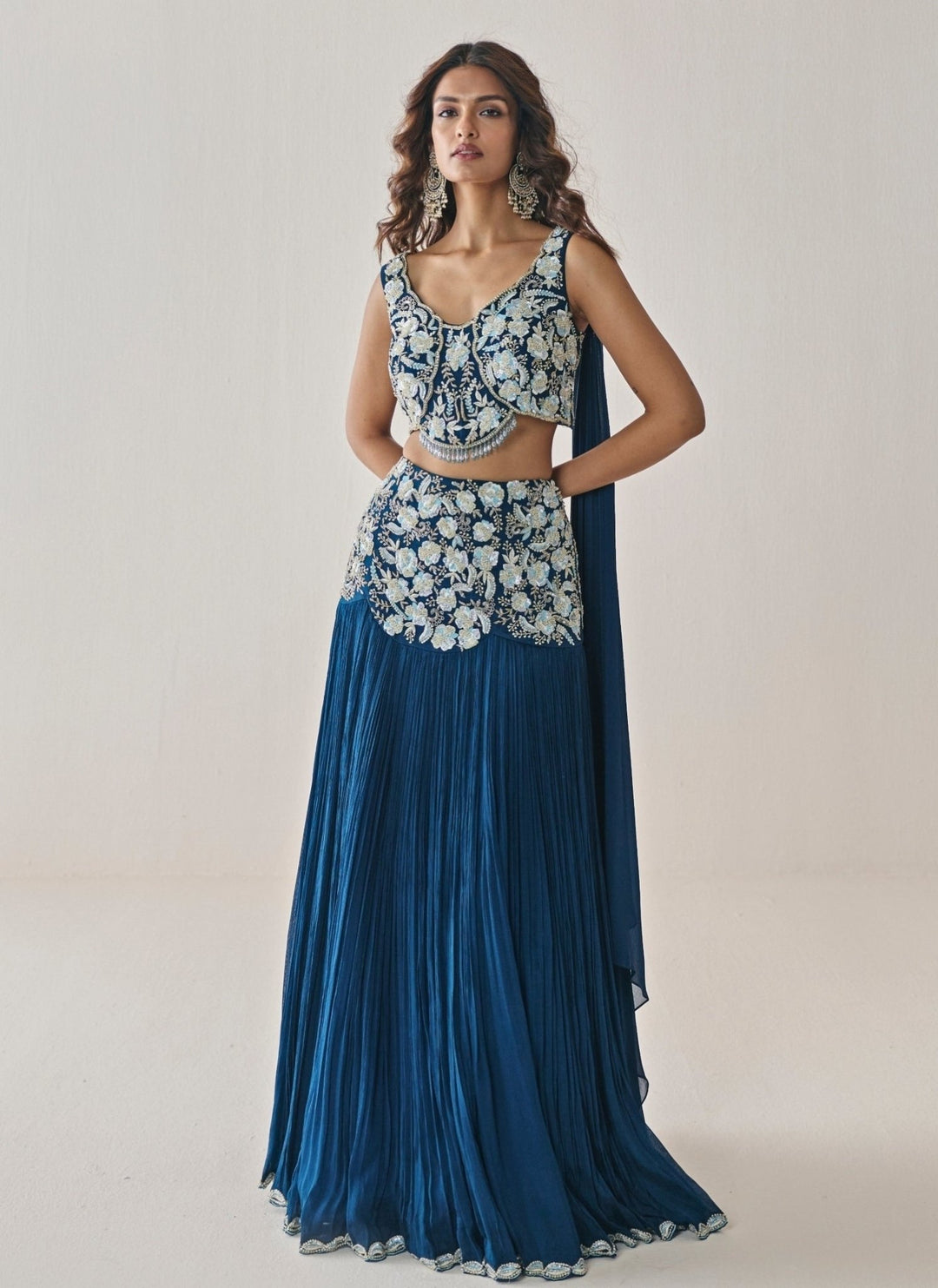 Seema Thukral Midnight Blue Chiffon Lehenga SetFabilicious Fashion