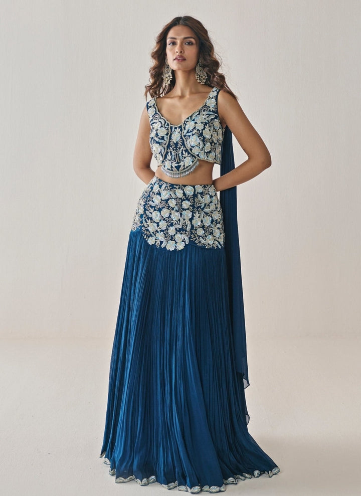 Seema Thukral Midnight Blue Chiffon Lehenga SetFabilicious Fashion