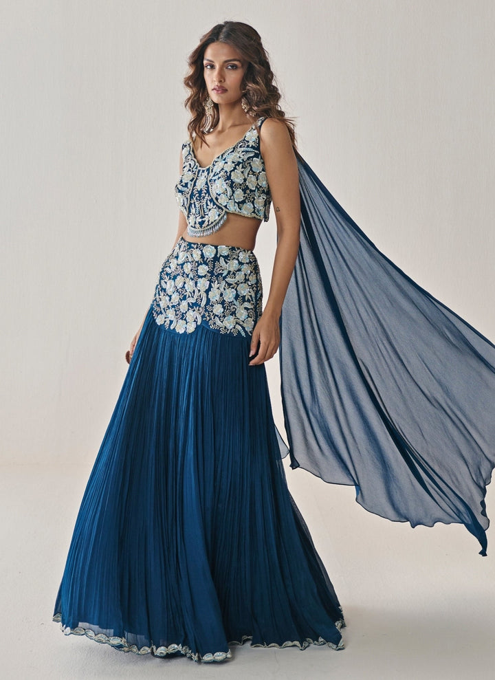 Seema Thukral Midnight Blue Chiffon Lehenga SetFabilicious Fashion
