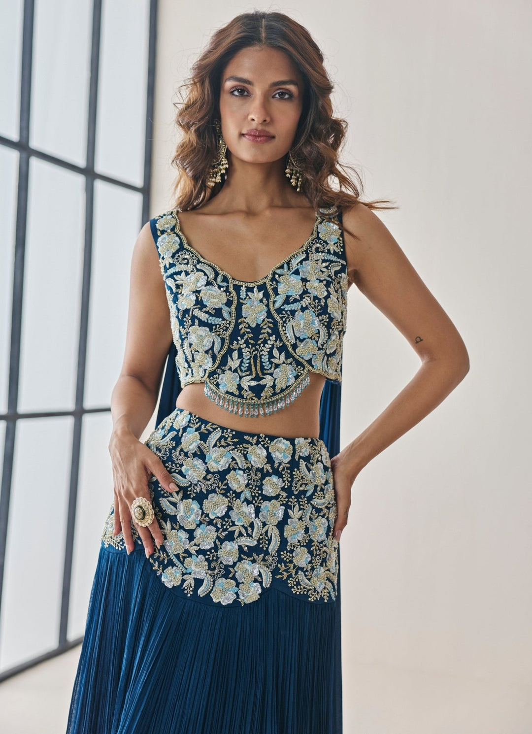 Seema Thukral Midnight Blue Chiffon Lehenga SetFabilicious Fashion