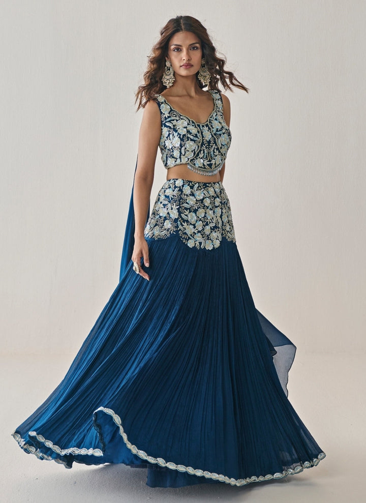 Seema Thukral Midnight Blue Chiffon Lehenga SetFabilicious Fashion