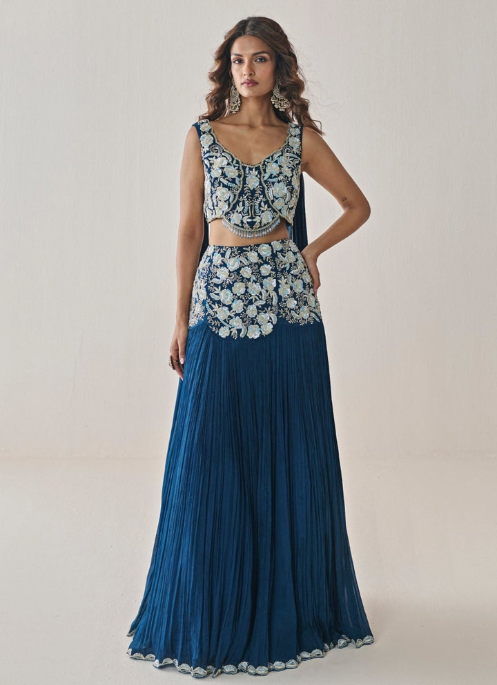 Seema Thukral Midnight Blue Chiffon Lehenga SetFabilicious Fashion