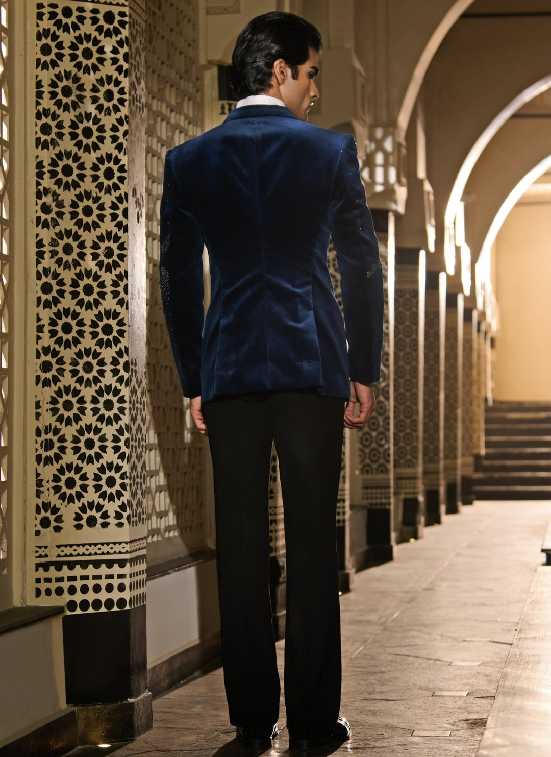Contrast by Parth Midnight Blue Crystal Velvet Tuxedo SetFabilicious Fashion