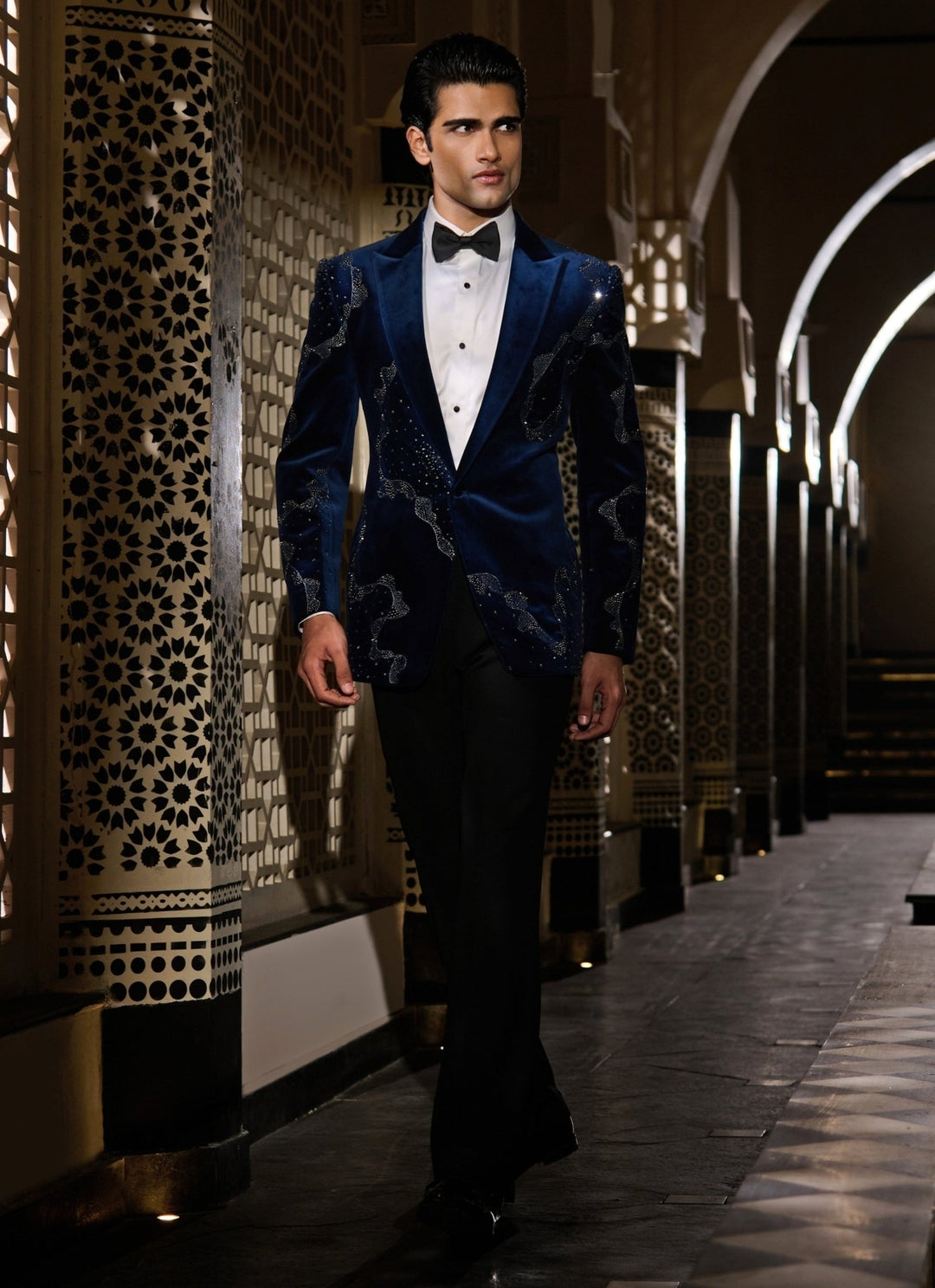 Contrast by Parth Midnight Blue Crystal Velvet Tuxedo SetFabilicious Fashion