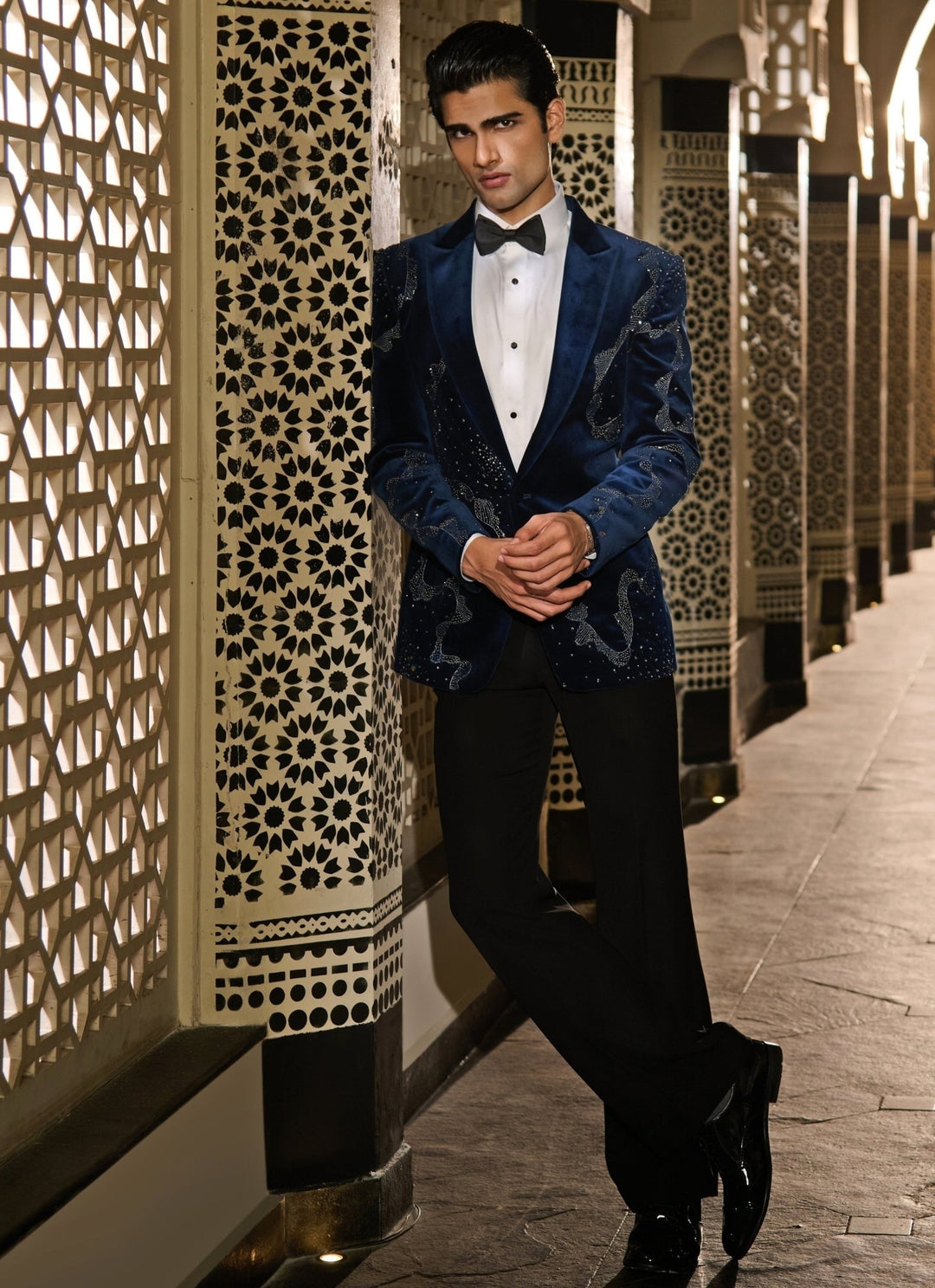 Contrast by Parth Midnight Blue Crystal Velvet Tuxedo SetFabilicious Fashion