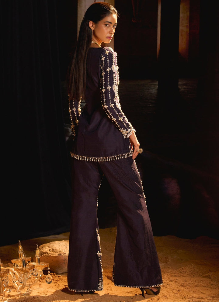 Midnight Blue Embroidered Jacket Kurta And Pant Set Mani Bhatia - Fabilicious Fashion
