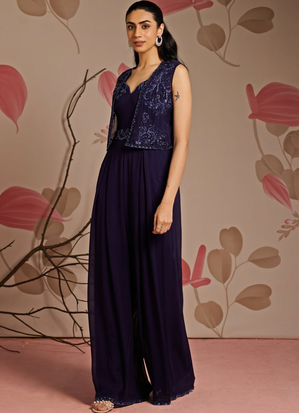 Midnight Blue Embroidered Jumpsuit Set Seema Thukral - Fabilicious Fashion