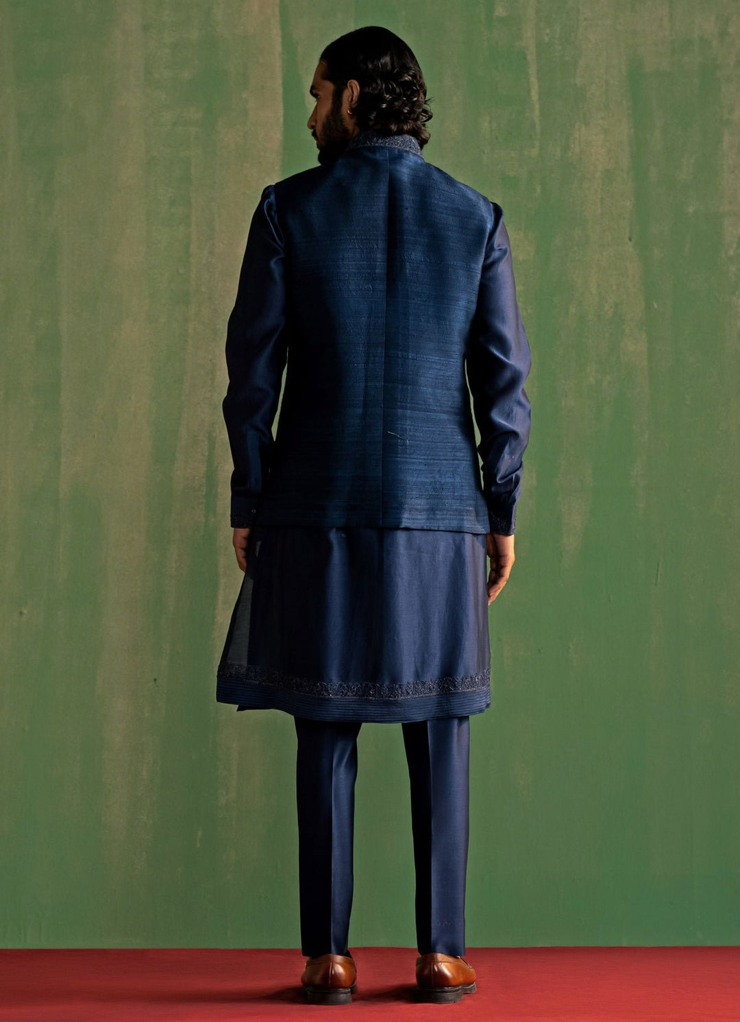 Midnight Blue Embroidered Kurta Bundi Set Studio Bagechaa - Men - Fabilicious Fashion