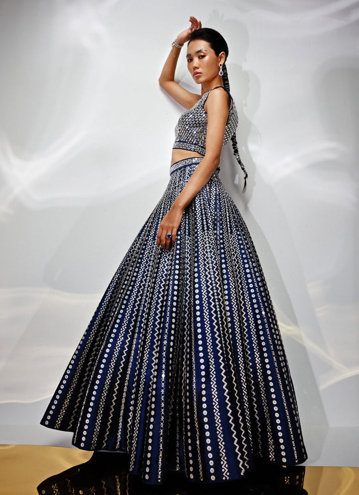 Midnight Blue Embroidered Lehenga Set Akara - Fabilicious Fashion