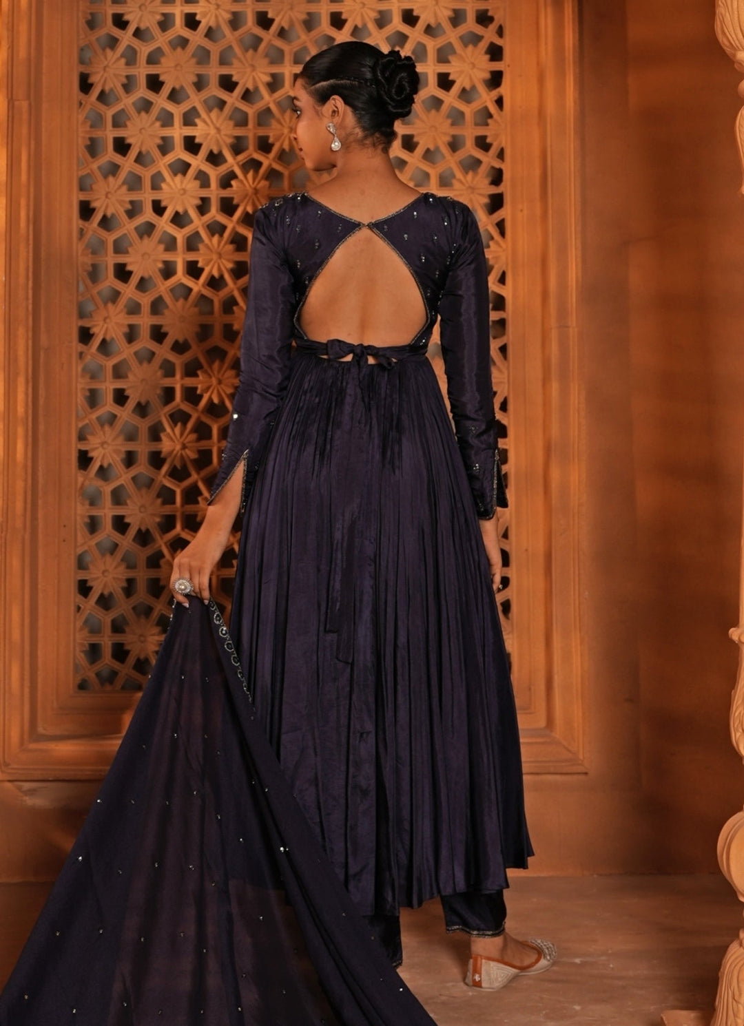 Midnight Blue Embroidered Silk Anarkali Set Enamour by Radha - Fabilicious Fashion