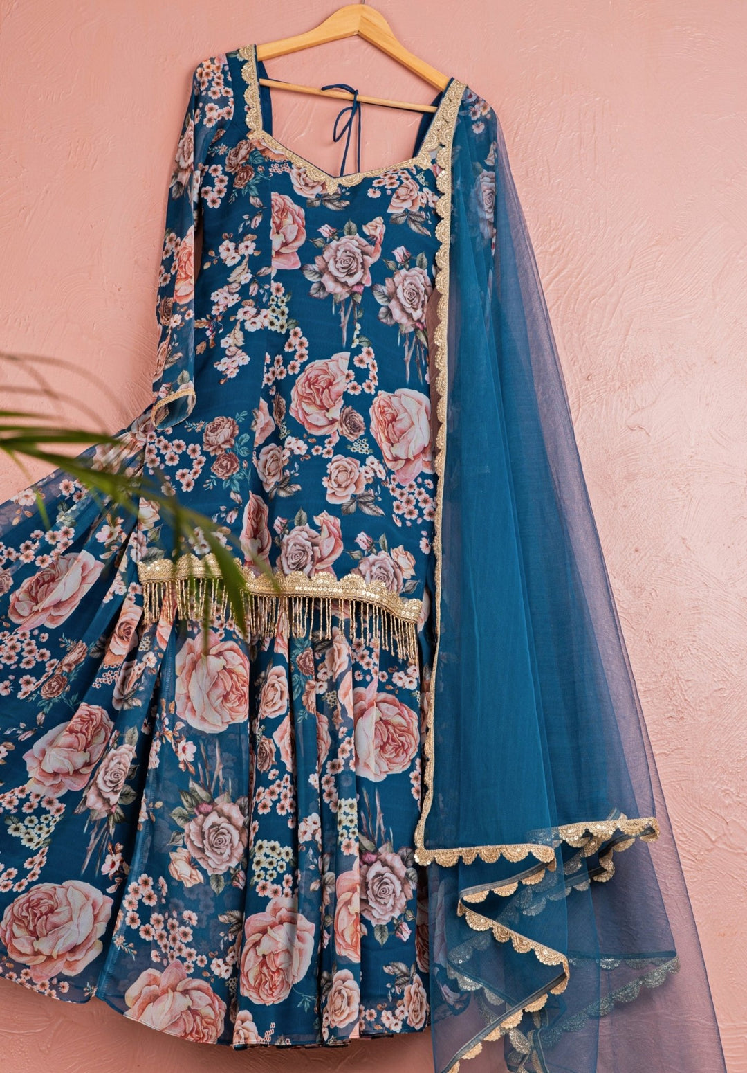 Midnight Blue Floral Georgette Kurta Sharara Set Anisha Shetty - Fabilicious Fashion