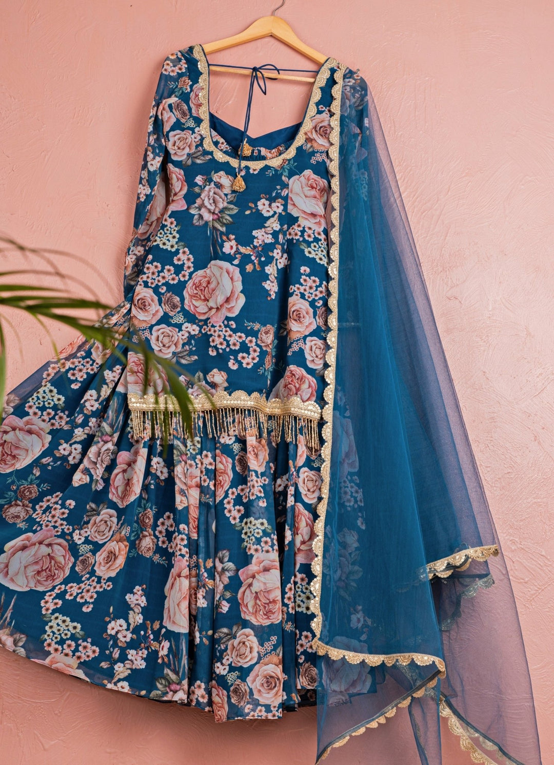 Midnight Blue Floral Georgette Kurta Sharara Set Anisha Shetty - Fabilicious Fashion