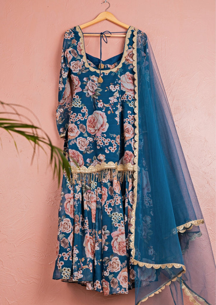 Midnight Blue Floral Georgette Kurta Sharara Set Anisha Shetty - Fabilicious Fashion