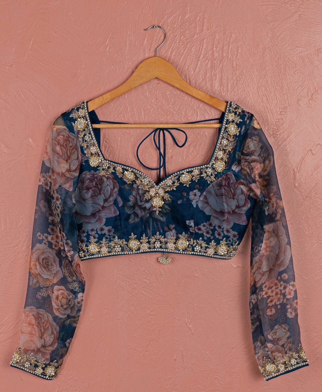 Midnight Blue Floral Organza Lehenga Anisha Shetty - Fabilicious Fashion